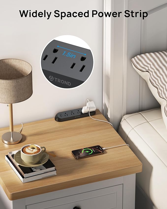 TROND Desk Clamp Power Strip - Flat Plug 10ft Extension Cord, Surge Protector with 5 AC Outlets, 1700J Surge Protection, ETL Listed, Fits 1.97 inch Tabletop Edge, for Home Office, Black