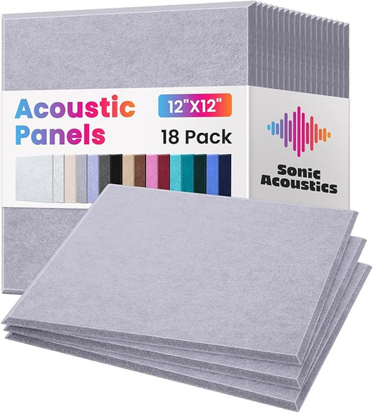 18 Pack Acoustic Panels Self Adhesive Sound absorbing Wall Panels, High Density Dampening Panel, 12X12X0.4 Inch Square Wall Panels in Home,Office,Reccording Room,Studio (Moonlight Gray)