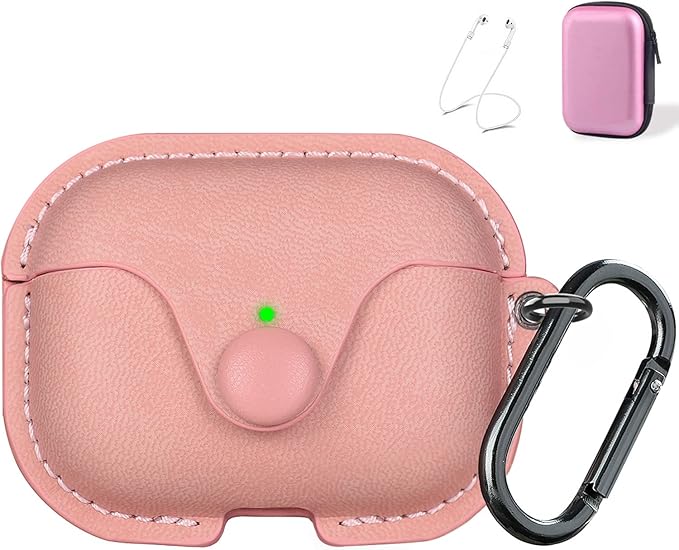 Maxjoy for AirPods Pro 2 Case Leather, Airpods Pro Leather Case Cover with Keychain Airpod Strap Compatible with Apple Airpod Pros 2nd Generation 2023 2022/AirPods Pros 2019 (Front LED Visible), Pink