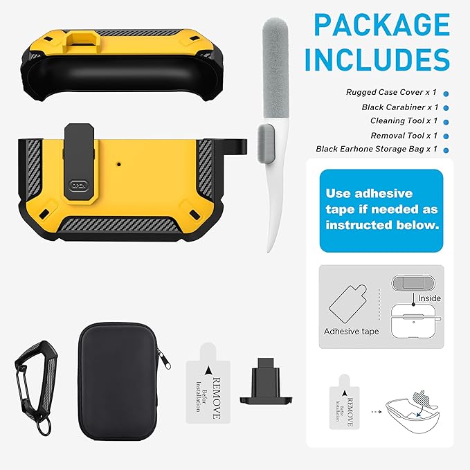 Maxjoy AirPods Pro 2nd/1st Generation Case Cover with Lock, AirPods Pro 2 Protective Case with Keychain Compatible with Apple AirPod Pro2 2023 USB C Cable 2022 Lightning Cable/ Pro1 2019, Yellow