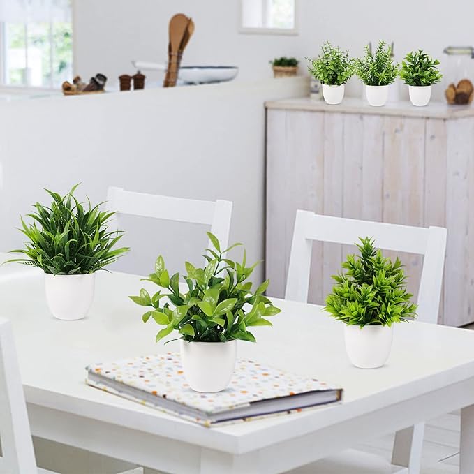 Artificial Plant 6PCS Small Fake Plant Greenery Potted Plant Cute Indoor Faux Plant Houes Office Table Desk Bathroom Decor Plants
