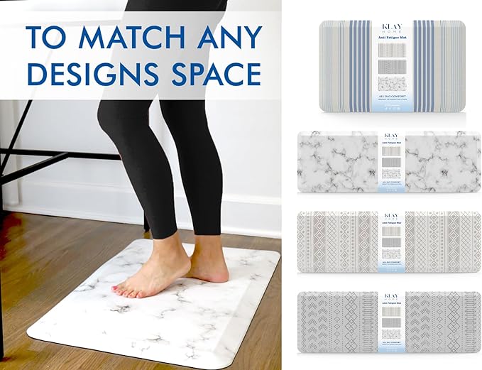 Klay Home Kitchen mats for Floor Anti Fatigue, 3/4" Thick 100% PU Memory Foam Kitchen mat, Padded Kitchen mat, Cushion Kitchen Sink Rug Waterproof Non-Slip Well-Made (Large Runner 20" x 60", Marble)