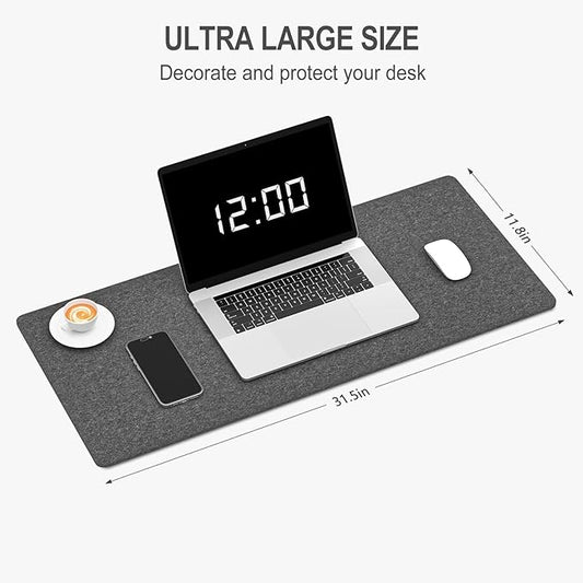 Auhoahsil Felt Desk Mat, Minimalist Large Mouse Pad XL 31.5 x 11.8 in, Desk Matt for Desktop, Keyboard, Laptop, Computer, Office, Work from Home, Gaming, Gray