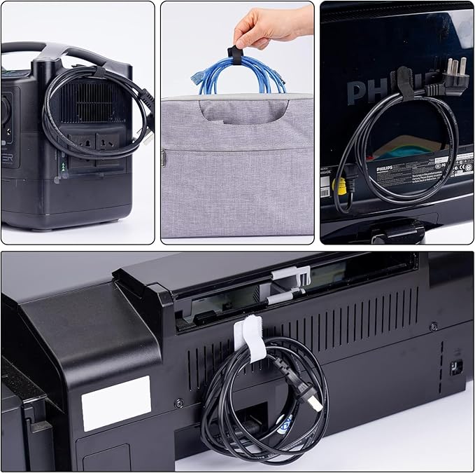 100pcs Hook and Loop Cable Ties, Sticky-Back Cable Straps, Cable Clip,Cord Organizer, Wire Management Household & Office Essentials (White)