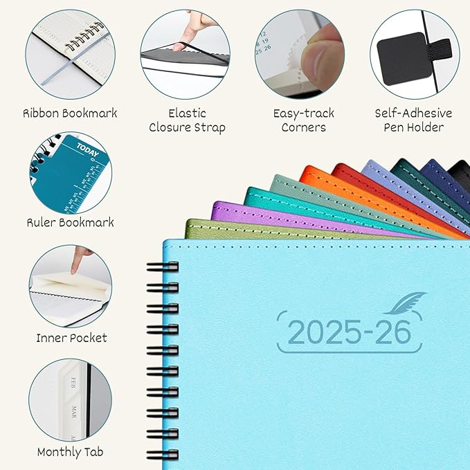 BEZEND Planner 2025-2026 Weekly and Monthly, 8.5" x 11" Academic Calendar (Jul 25-Dec 26) Vertical Daily Appointment with Hourly Timeslot & Monthly Tab, Spiral, PU Leather Softcover - Kiwi