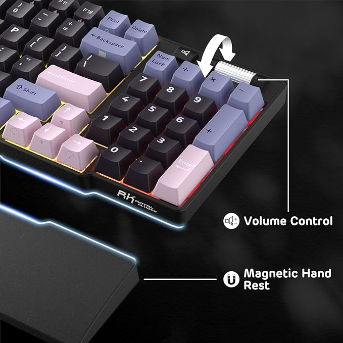 RK ROYAL KLUDGE RK96 RGB Limited Ed, 90% 96 Keys Wireless 3-Mode BT5.0/2.4G/USB-C Hot Swappable Mechanical Keyboard w/Wrist Rest, Volume Control, Software, Massive Battery, RK Pale Green Switch