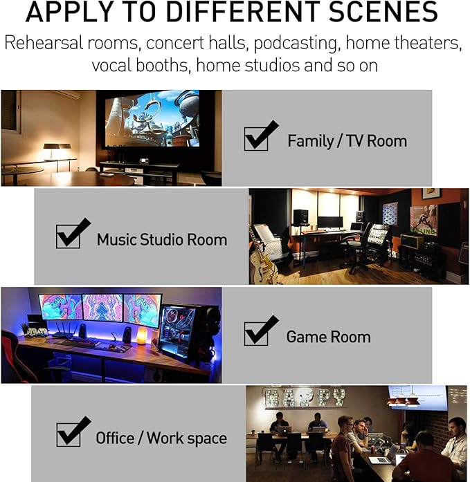 24 Pack Acoustic Foam Panels 1" x 12" x 12" Sound Proof Foam Panles Soundproofing Noise Cancelling Wedge Panels for Home Office Recoding Studio with 240PCS Double-Side Adhesive