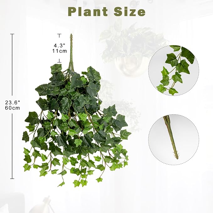 Hollyone 2pcs Artificial Hanging Plants 24" Fake Ivy Vine Faux Ivy Leaves Hanging Plant Greenery for Wall House Room Patio Indoor Outdoor Home Shelf Office Wedding Decor