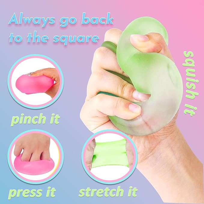 3Pcs Stress Cube Squishy Toys, Slow Rising Ice Cube Stress Balls, Sensory Fidget Toys for Anxiety Relief, Sensory Ice Nee Cube Gel Filled Squishy Ball Toys for ADD/ADHD Kids Adults(Purple,Green,Pink)