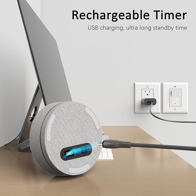 AVINIA Fabric Digital Kitchen Timer, Rechargeable with Large LED Display 0-99Mins, Magnetic Countdown Timers for Home Classroom Office Fitness Grey