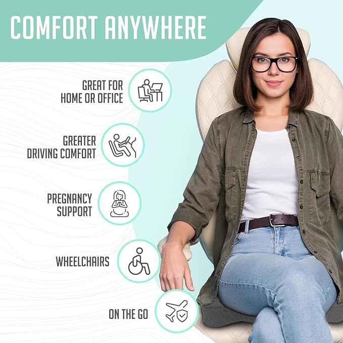 Premium Foldable Travel Tailbone Seat Cushion - for Relief of Lower Back, Sciatic, Butt and Tailbone Pain - for Home & Office Use, Perfect for Travel or Driving