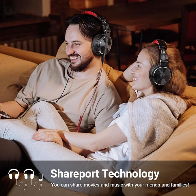 OneOdio Wired Over Ear Headphones Studio Monitor & Mixing DJ Stereo Headsets with 50mm Neodymium Drivers and 1/4 to 3.5mm Jack for AMP Computer Recording Podcast Keyboard Guitar Laptop - Red