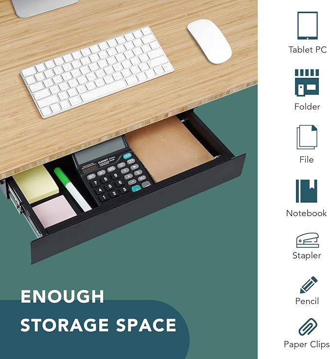 FLEXISPOT Under Desk Pull-Out Drawer Standing Desk Storage Organizer, Sliding Security Workstation Drawers (L, Black)