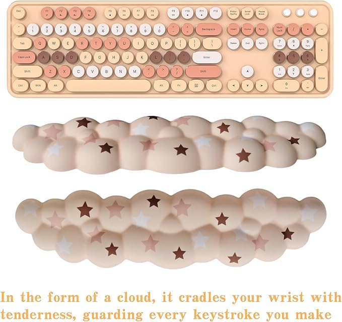 Cloud Wrist Rest Set for Keyboard and Mouse, Includes Cute Coaster, with Computers and Laptops (Milk Tea Colorful Star Set)