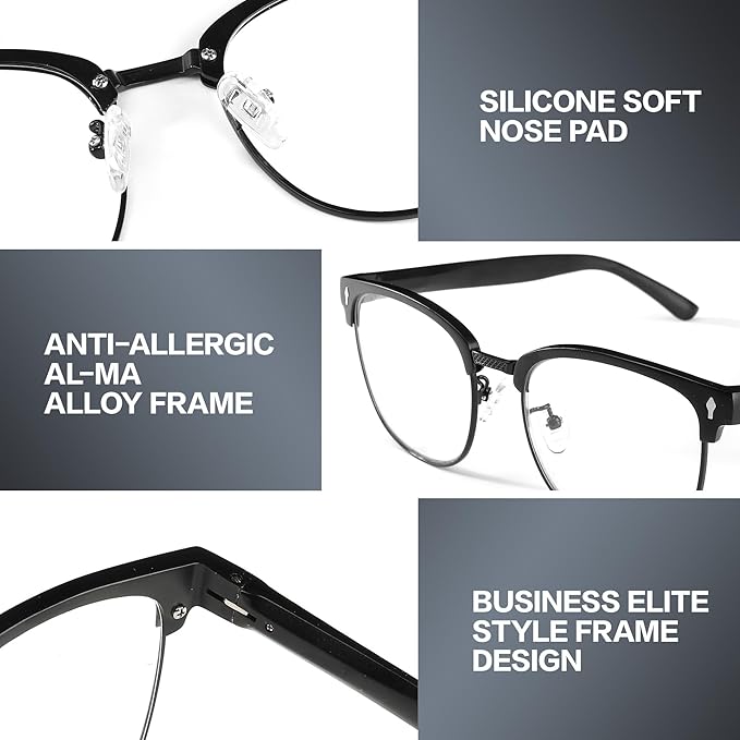 BIRCEN Blue Light Blocking Glasses: Al-Mg Metal Bluelight Computer Clear Glasses for Men Women Anti Eyestrain Office Home