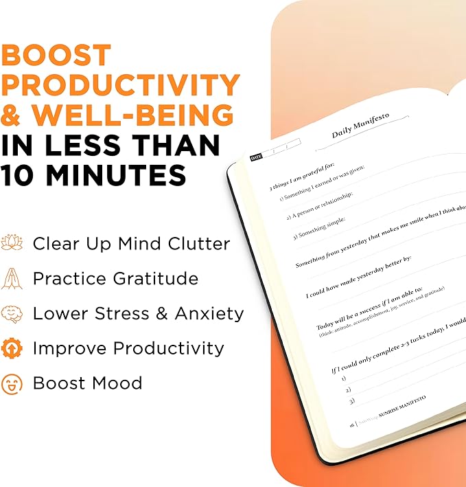 SaltWrap Sunrise Manifesto: Daily Morning Guided Journal for Gratitude, Mindfulness, Wellness, Self Care for Women & Men – 5 Minute Reflection Journal