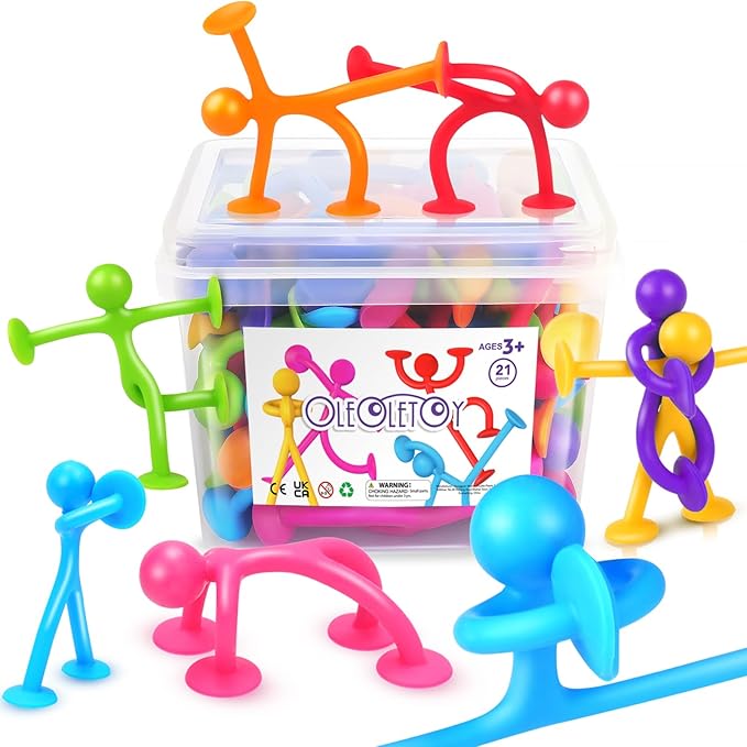 OleOletOy Suction Fidget Toys for Kids: 21 Pack Suction Cup People Toys - Fidget Toys Bulk Treasure Box Toys for Kids Autism School Classroom Calming - Prizes for Stocking Stuffers Party Favors Gifts