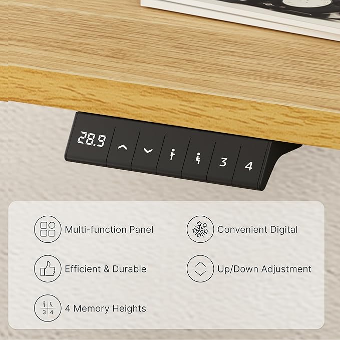 FLEXISPOT EN2 Whole-Piece Standing Desk with Clamp Power Strip, 55 x 28 Electric Stand Up Height Adjustable Desk with Cable Management (Black Frame + 55" Maple Top, 2 Packages)