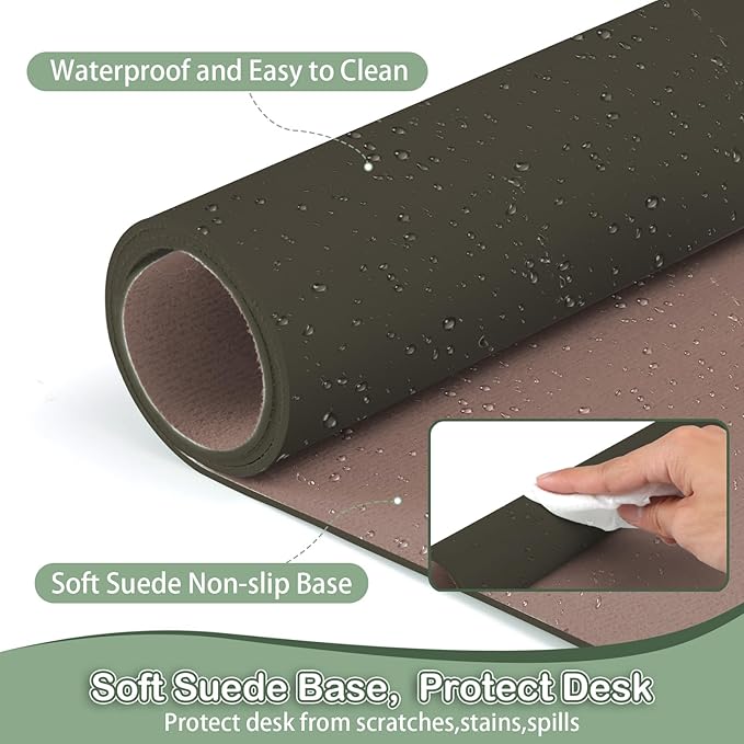 Boutilon Leather Desk Pad Protector,Non-Slip Mouse Pad,Laptop Desk Pad,Office Mouse Mat,Waterproof Leather Desk Blotter,Desk Writing Pad for Office and Home (L-Coffee,35"x 17")