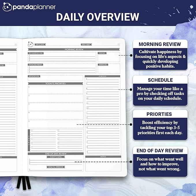 Panda Planner Pro Undated Daily Planner 2025-2026 with Hourly Schedule 8.5"x11" - To Do List Notepad, Daily Journal, Goal Planner, Habit Tracker, Gratitude Journal - Home/Office Supplies - Purple