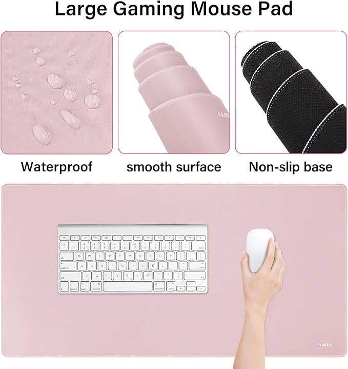 MOSISO Keyboard Mouse Pad Set, Large Gaming Mousepad&Keyboard Wrist Rest&Mouse Wrist Rest&Coaster, Ergonomic Non-Slip Mousepad&Easy Typing Cushion with Memory Foam for Home Office, Pink