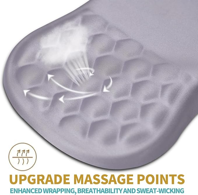 Hokafenle Ergonomic Mouse Pad Wrist Support with Massage Design, Wrist Rest Pain Relief Mousepad with Memory Foam&Non-Slip PU Base, Mouse Pads for Wireless Mouse & Desk (12x8 inch,Light Purple Gray)