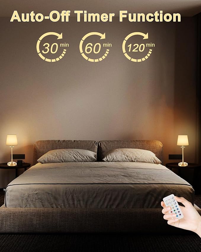 Egobasic Cordless Rechargeable Table Lamp with Remote, Small Portable Battery Operated Lamp with Timer, 12 RGB Lighting Dim, Restaurant Dining Bed Side Table Night Lights, Fabric Shade, Antique Brass