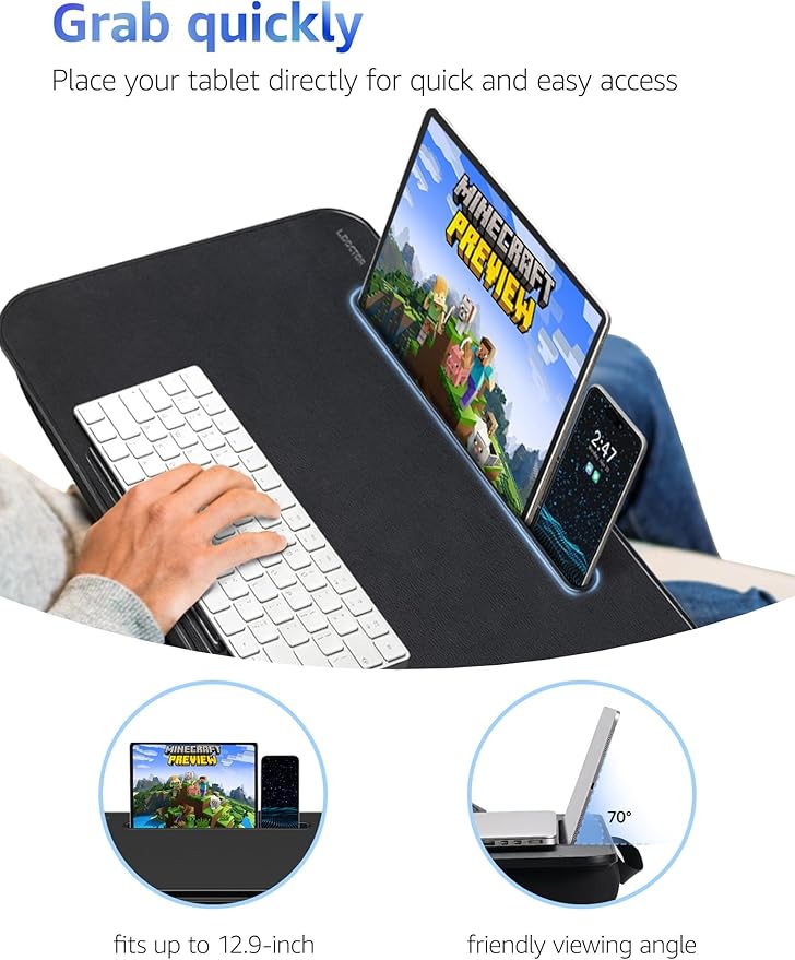 Lap Desk - Portable Laptop Stand & Stand, Fits Up to 17.3 in, Washable Cushion, Built-in Phone Holder & Mouse Pad - Gaming, Eating, Writing, Working on Bed, Couch,Floor - L.DOCTOR(Large, Black)