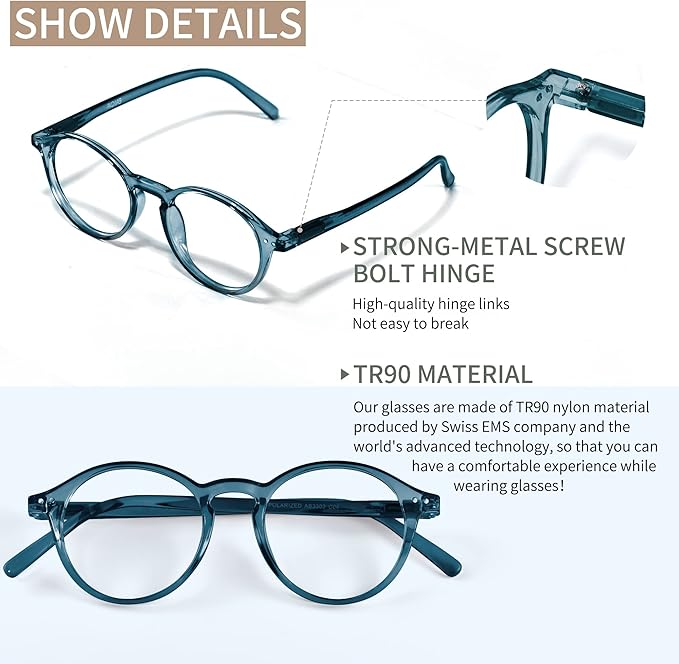 Blue Light Blocking Glasses Round Retro Computer Gaming Glasses Women Men UV Protection AB3303 (Black/Blue green)