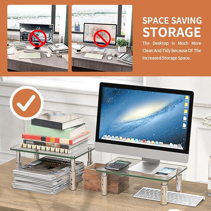 Hemudu 2 Pack Monitor Stand Riser, 3 Height Adjustable Laptop Stand Riser, Monitor Stand Riser for PC, Computer, Laptop Clear HD06T-201