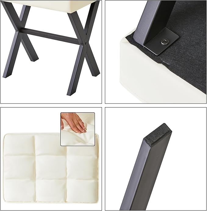 IBUYKE Square Makeup Stool with X-Leg Foot Rest, PU Footrest, Ottoman Seat Vanity Stool, Multi-Use as Small Side Table, for Bedroom, Living Room, White LG-71W