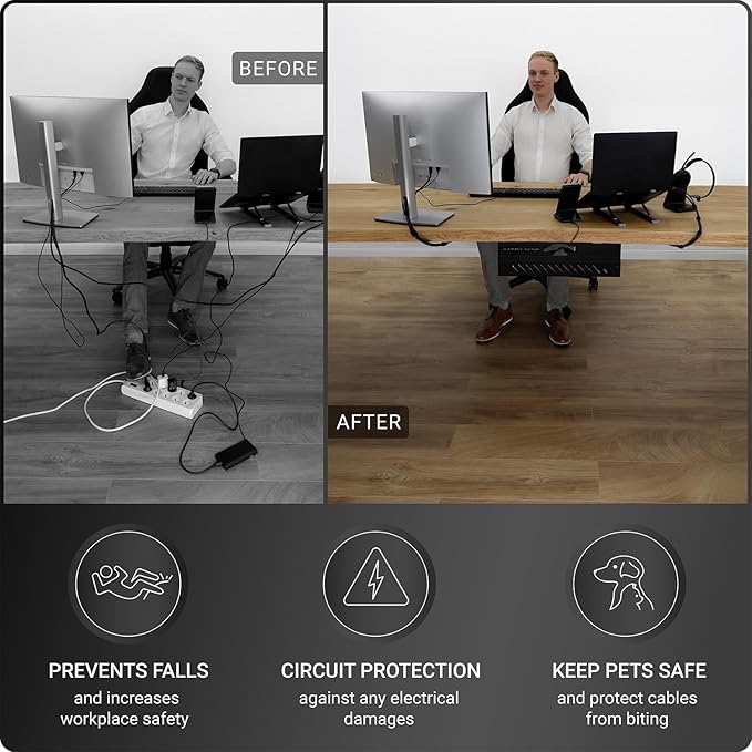 Under Desk Cable Management Tray no Drill – Wire Management - Cord Organizer – Huge Load Capacity – Under Desk Cable Tray no Drill (Black, 1 Piece Set)