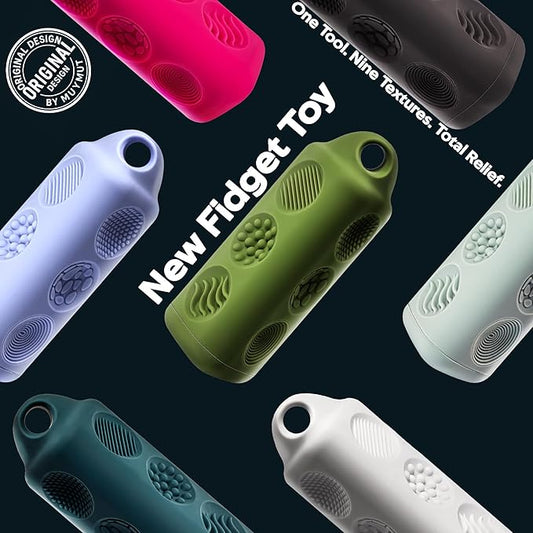 Fidget Toys Adults Sensory Bar – 9-Texture Portable Handheld Fidget Toy with Carabiner for Anxiety & ADHD Relief – Ideal for Kids, Teens & Sensory Seekers | Mossy