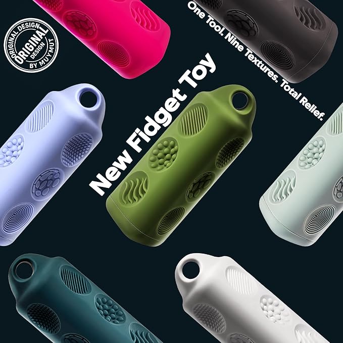 Fidget Toys Adults Sensory Bar – 9-Texture Portable Handheld Fidget Toy with Carabiner for Anxiety & ADHD Relief – Ideal for Kids, Teens & Sensory Seekers | Black