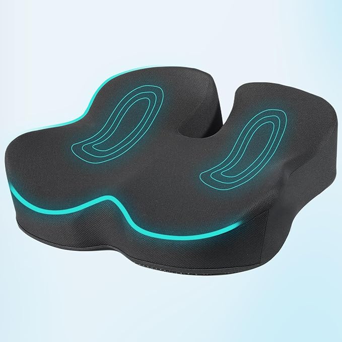 Extra Large Memory Foam Seat Cushion - Relieves Hip, Coccyx and Sciatica Pain - Ergonomic Support for Long Hours in Office Chairs, Cars, Wheelchairs (Black)