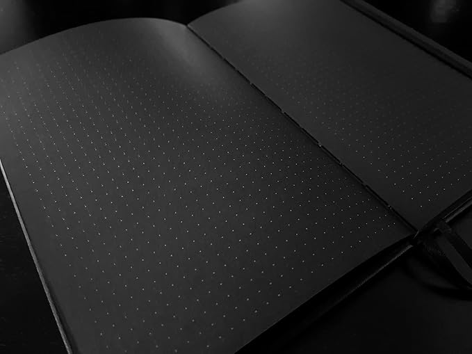 Black Page Bullet Dot Grid Journal with Black Paper Blackout Notebook Thick 150gsm A5