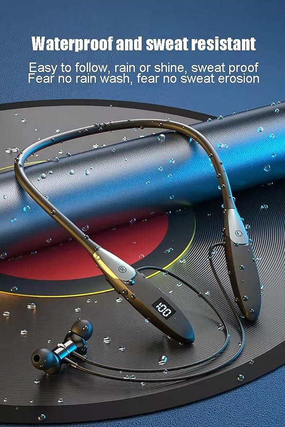 Neckband Bluetooth Headphones ，60H Music Time Wireless Stereo Neckband Earbuds with Bluetooth 5.3 LED Digital Display ENC Call Noise Cancellation Silicone Collar in Ear Headset for Sports/Workout