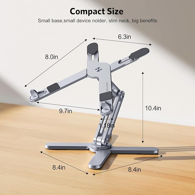 OMOTON 360° Rotating Laptop Stand Riser for Desk, Ergonomic Foldable Computer Stand Adjustable Height Angles for Collaborative Work, Easy Storage Fit Macbooks,All Laptops up to 16 inches, Space Grey