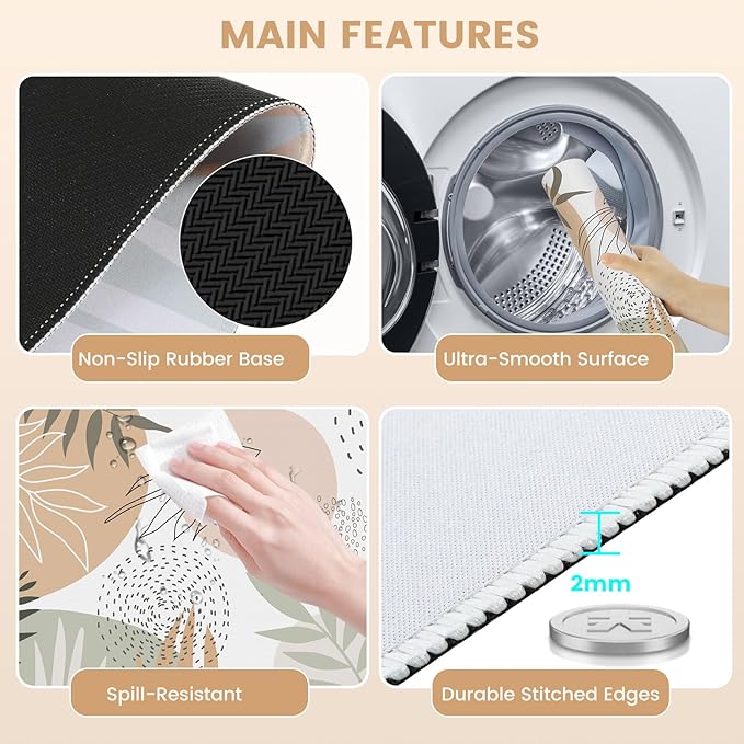 HAOCOO Computer Desk Mat Large, Ergonomic Mouse Pad with Wrist Rest and Keyboard Wrist Pad, 4 in 1 Desk Pad Set with Coaster, Massage Gaming Mousepad for Laptop Desktop Office, Boho Tropical Leaves