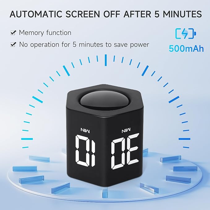 Productivity Timer 1, 5, 10, 30, 60 Minutes Preset, Desk Cube Timer with Gravity Sensor/Mute/Vibration for ADHD, Work, Study, Kitchen, Back to School (2, Black&White)