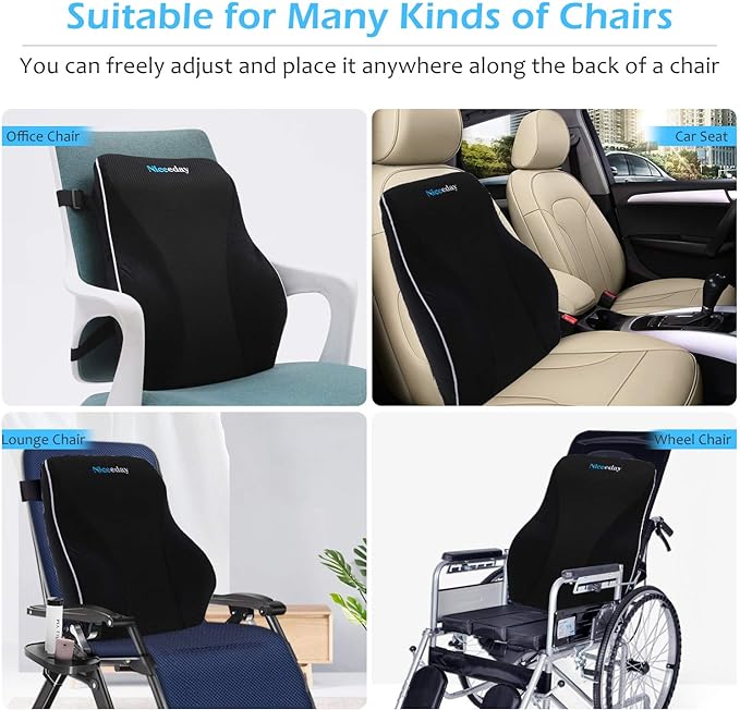 Lumbar Support Pillow for Office Chair Car Back Support Pillow, Memory Foam Gaming Chair Desk Chair Back Cushion for Lower Back Pain Relief, Ergonomic Back Rest with Double Adjustable Straps