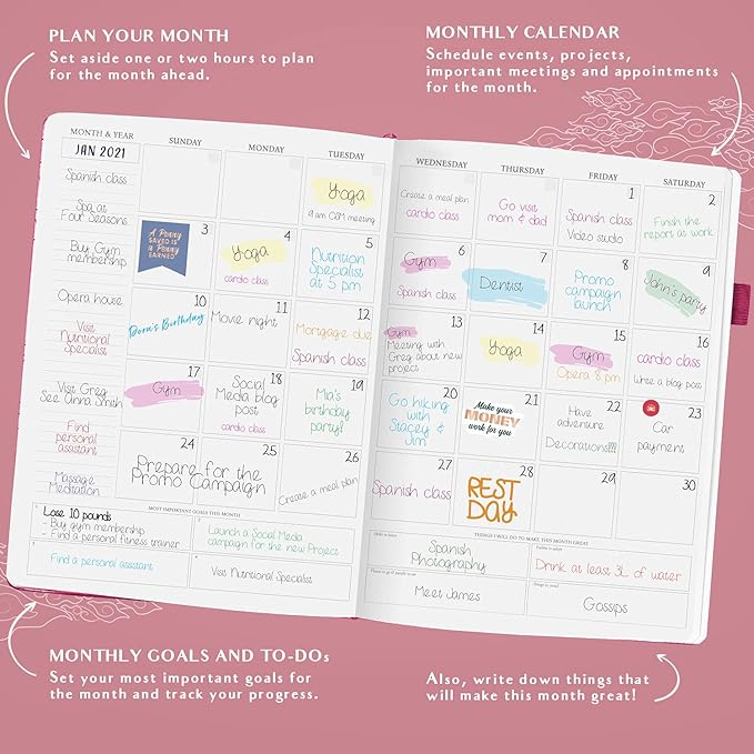 Legend Planner PRO Hourly Schedule - Weekly & Daily Organizer with Time Slots. Appointment Book Journal for Work & Personal, A4 (Hot Pink)