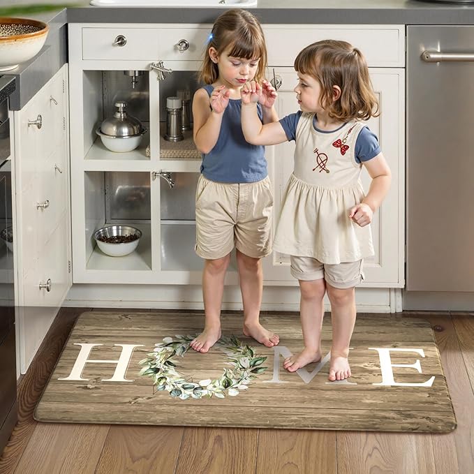 KIMODE Comfort Kitchen Mats Cushioned Anti Fatigue,Farmhouse Spring Kitchen Sink Rug Non Slip,Waterproof Memory Foam Standing Desk Mat for Office Home Doorway,20"x39",Khaki