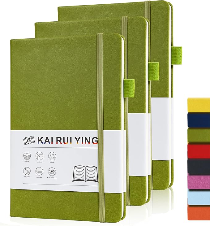 KaiRuiYing 3 Pack Lined Journal Notebooks for Work, 160 Pages, 5.5"x8.6", Hardcover, Colorful A5 Medium College Ruled, Journaling Notebooks for Notes-Taking, Fits for Office School Home