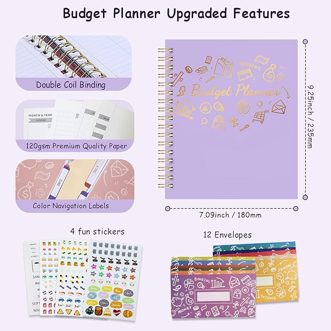 Budget Planner - B5(9.2x7'') Monthly Bill Organizer With Expense Tracker Notebook, Undated Financial Planner Budget Book To Take Control Of Your Money, Large Month Account Book With Pockets (D)