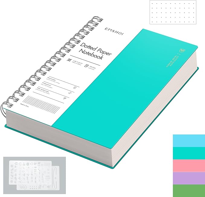 EMSHOI B5 Spiral Notebook, 7.5”x10” Dotted Grid Journal, 150 Sheets/300 Pages 100gsm Paper, Waterproof Hardcover for Women Men, Office, School, Work, Bullet Journaling, Note-Taking – Light Blue