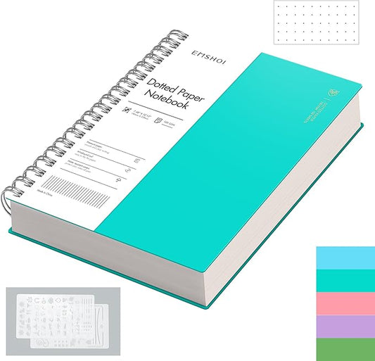 EMSHOI B5 Spiral Notebook, 7.5”x10” Dotted Grid Journal, 150 Sheets/300 Pages 100gsm Paper, Waterproof Hardcover for Women Men, Office, School, Work, Bullet Journaling, Note-Taking – Light Blue