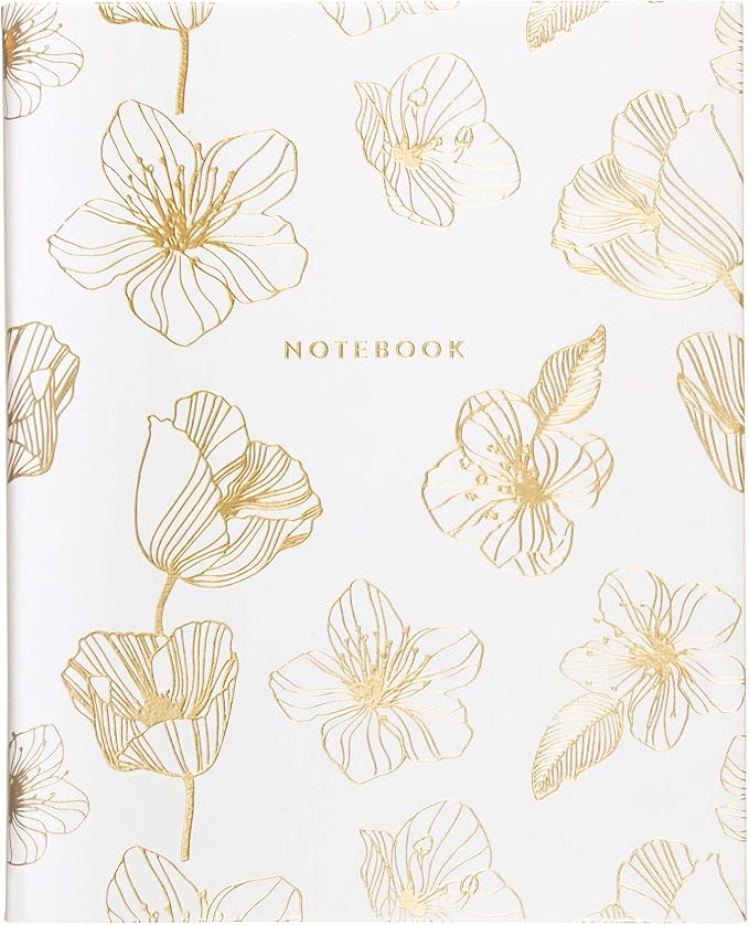 Eccolo Desk Size Hardcover Journal, 256 Lined Page Notebook with Gold Edge Paper, 8-x-10-inch, Gold Flower