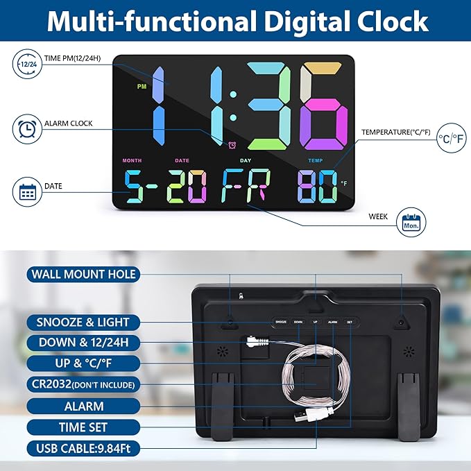 SZELAM Digital Clock Large Display,11.5"Digital Wall Alarm Clock with Remote Control,LED Oversized Electric Clock with Calendar,12/24H,Adjustable Brightness Large Clock for Home Office Kitchen Bedroom
