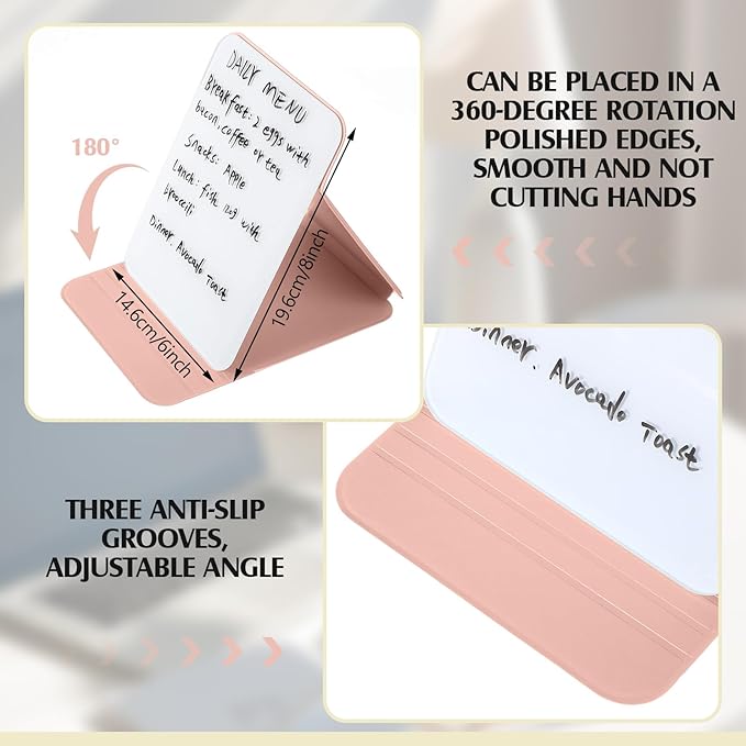 2 Pcs Small Glass Desktop Whiteboard with Reversable Stand 8 x 6 Inch Mini Dry Erase White Board Easel with 2 Markers Reusable Desk Notepad for Home Office School Supplies (Pink)